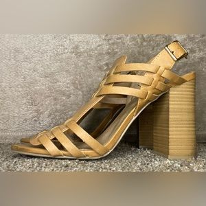 Report Tan Leather Wooden Heel Sandals Size 11